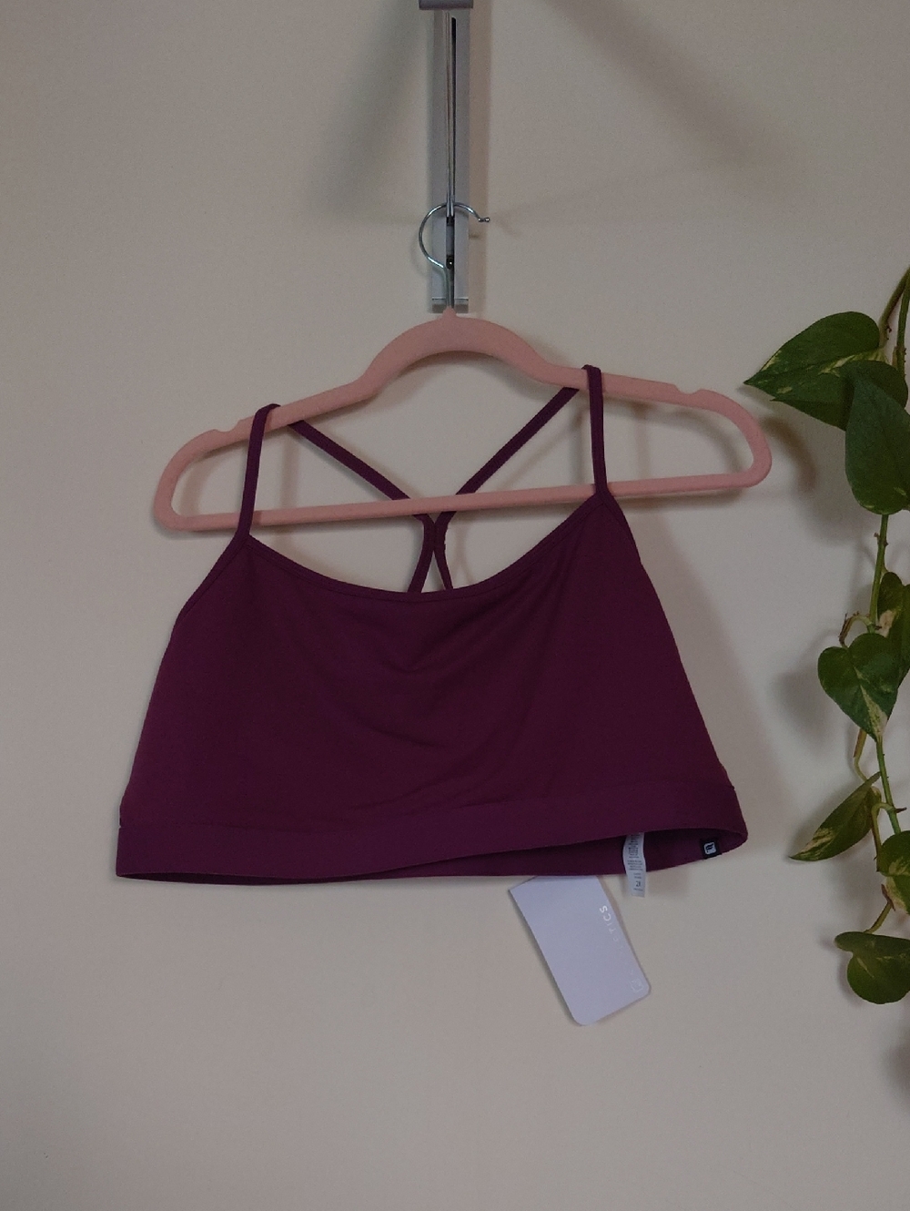 Fabletics Plum Strappy Crop Sports Bralette